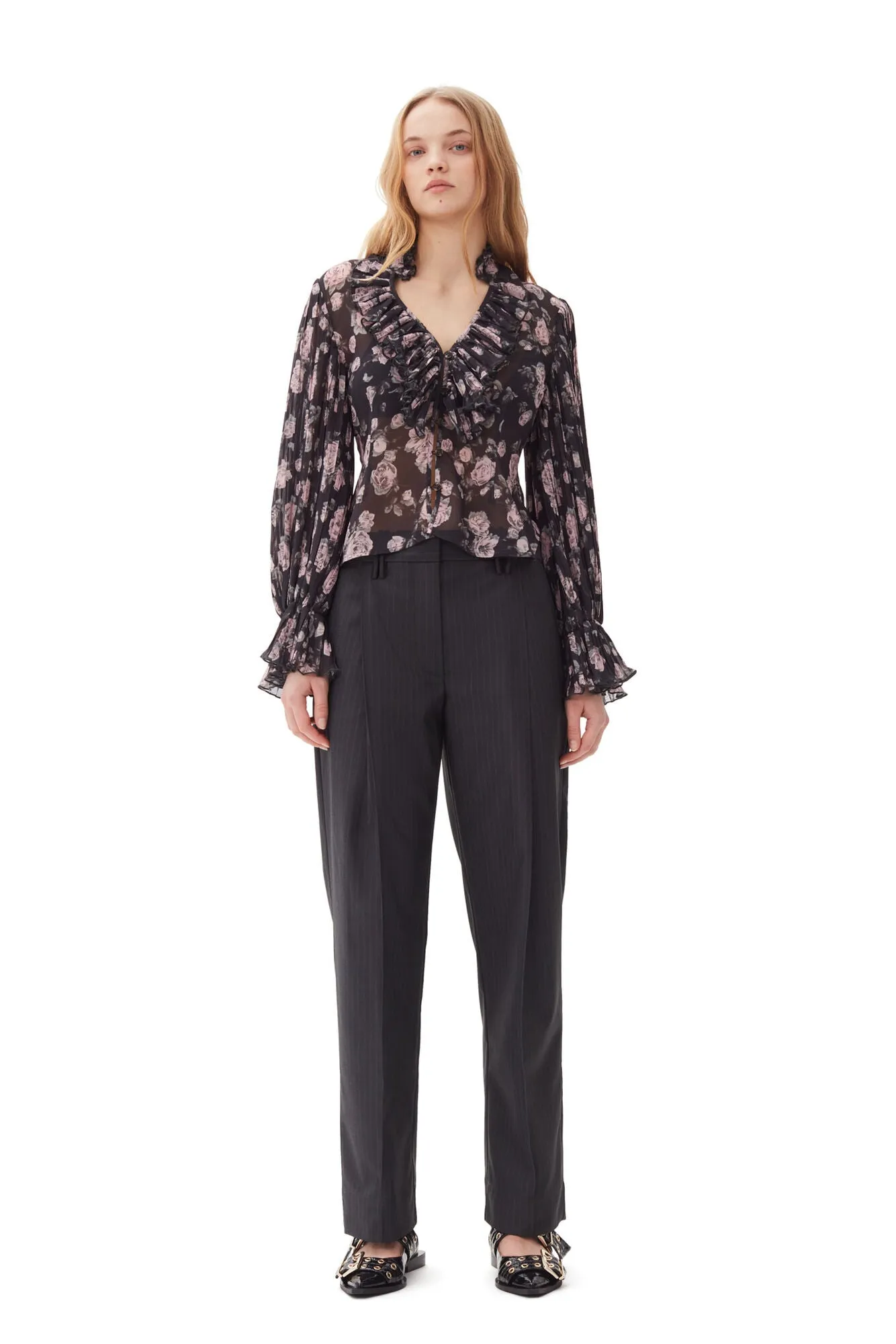 Pleated Georgette Flounce Blouse