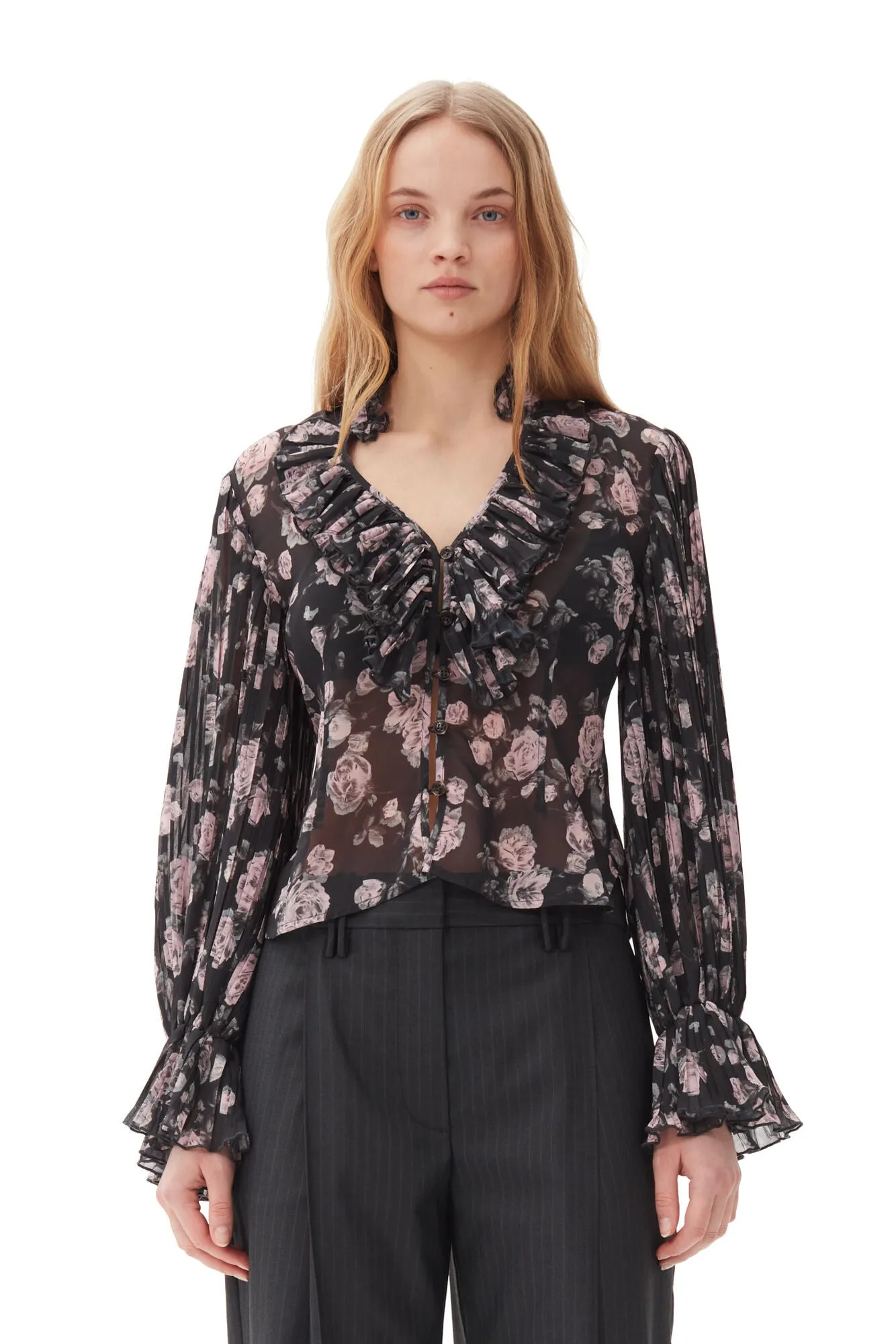 Pleated Georgette Flounce Blouse