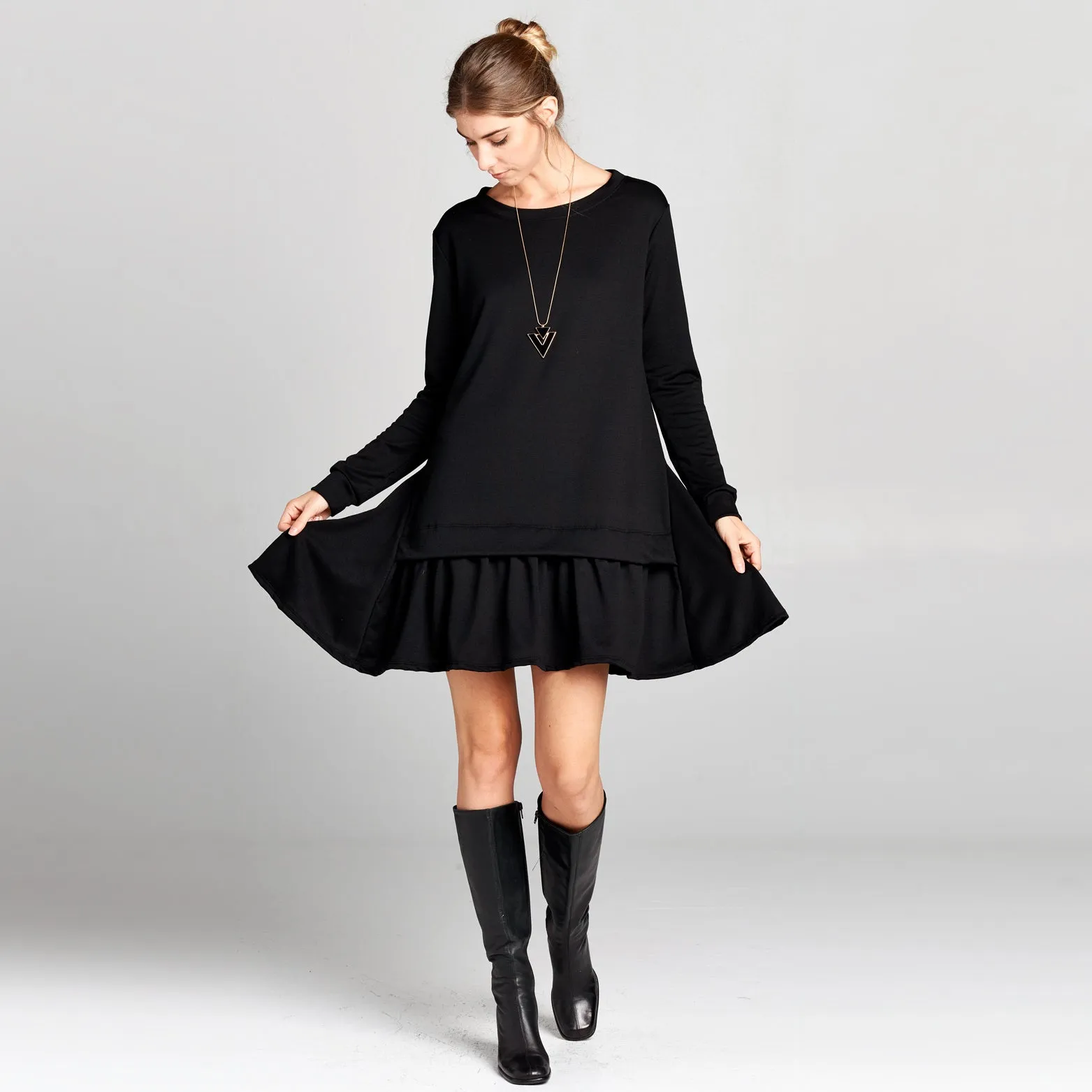 Pleated Hem Sweatshirt Dress