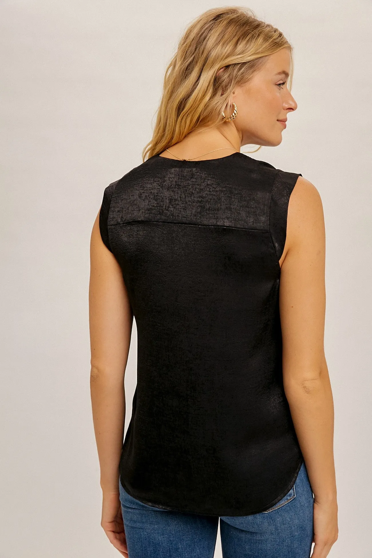 Pleated Split Neck Blouse