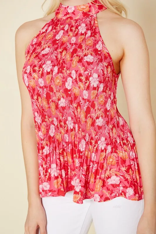 PLEIONE PRINTED PLEATED TANK BLOUSE