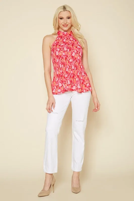PLEIONE PRINTED PLEATED TANK BLOUSE