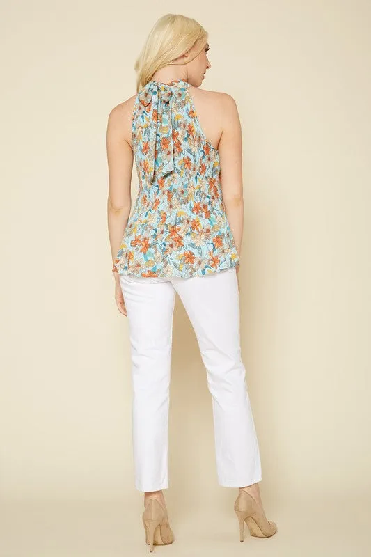 PLEIONE PRINTED PLEATED TANK BLOUSE