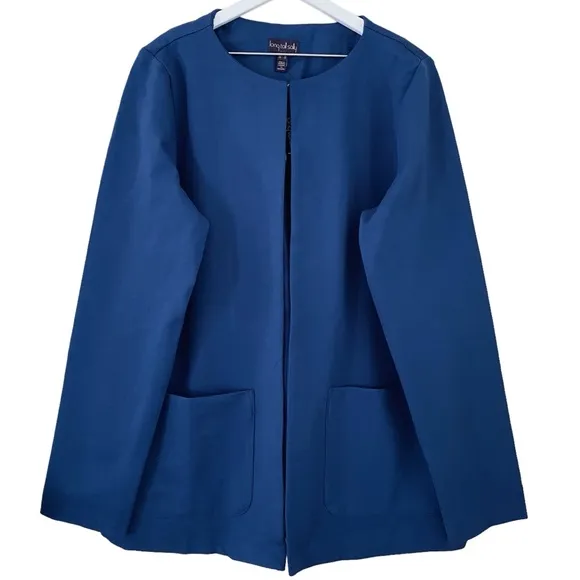 PLUS Long Tall Sally NWT Blue Collarless Front Pocket Hook Closure Blazer Sz 14