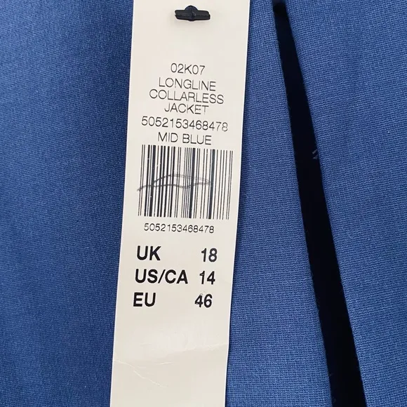PLUS Long Tall Sally NWT Blue Collarless Front Pocket Hook Closure Blazer Sz 14