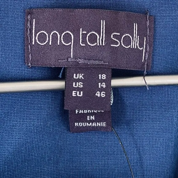 PLUS Long Tall Sally NWT Blue Collarless Front Pocket Hook Closure Blazer Sz 14