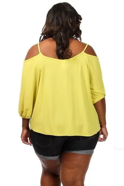 Plus Size Pleated Cold Shoulder Blouse