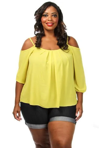 Plus Size Pleated Cold Shoulder Blouse