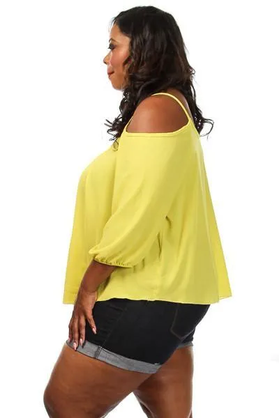 Plus Size Pleated Cold Shoulder Blouse