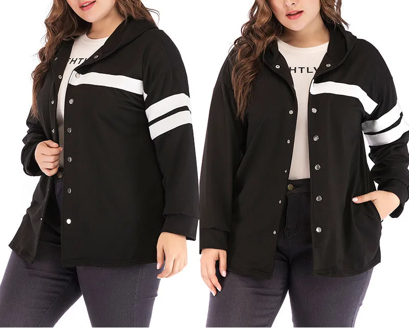 Plus Size Single-breasted Hooded Jacket