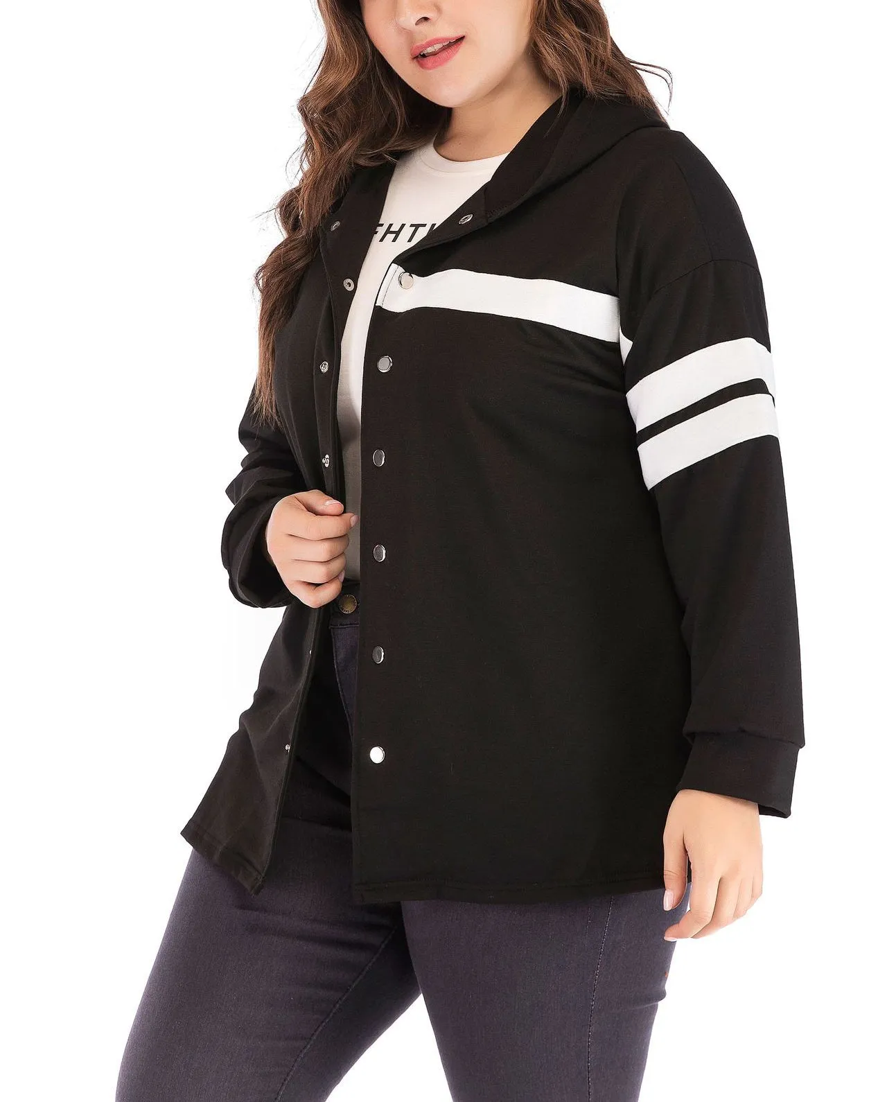 Plus Size Single-breasted Hooded Jacket