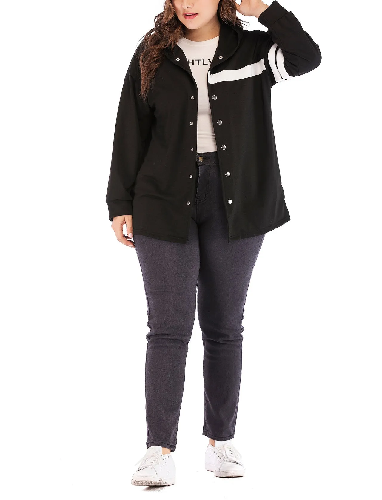 Plus Size Single-breasted Hooded Jacket