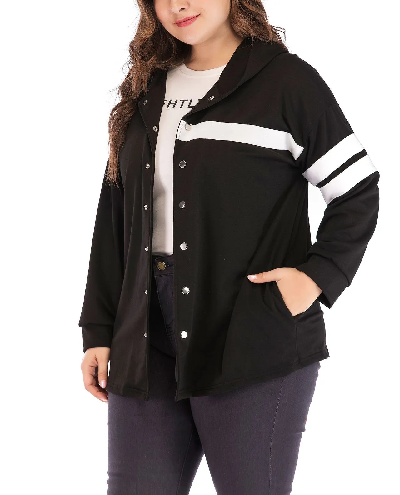 Plus Size Single-breasted Hooded Jacket