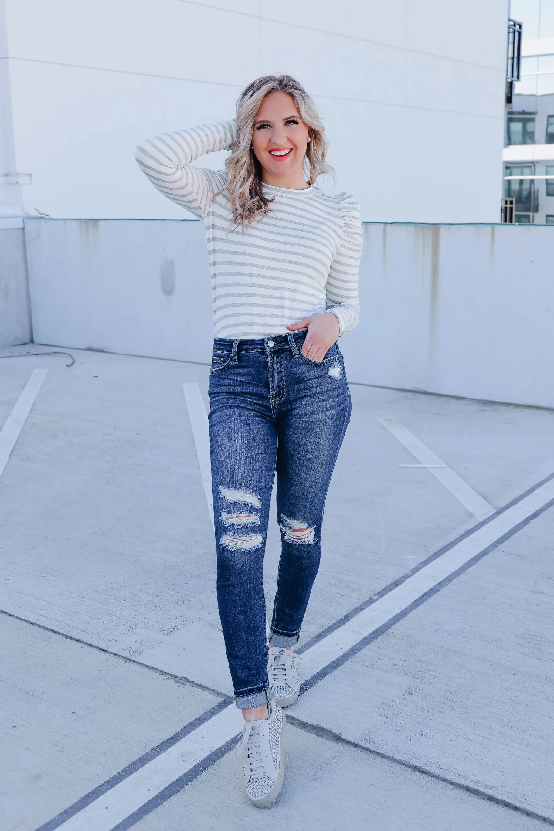 Poised Puff Shoulder Top - White/H. Grey - WHS