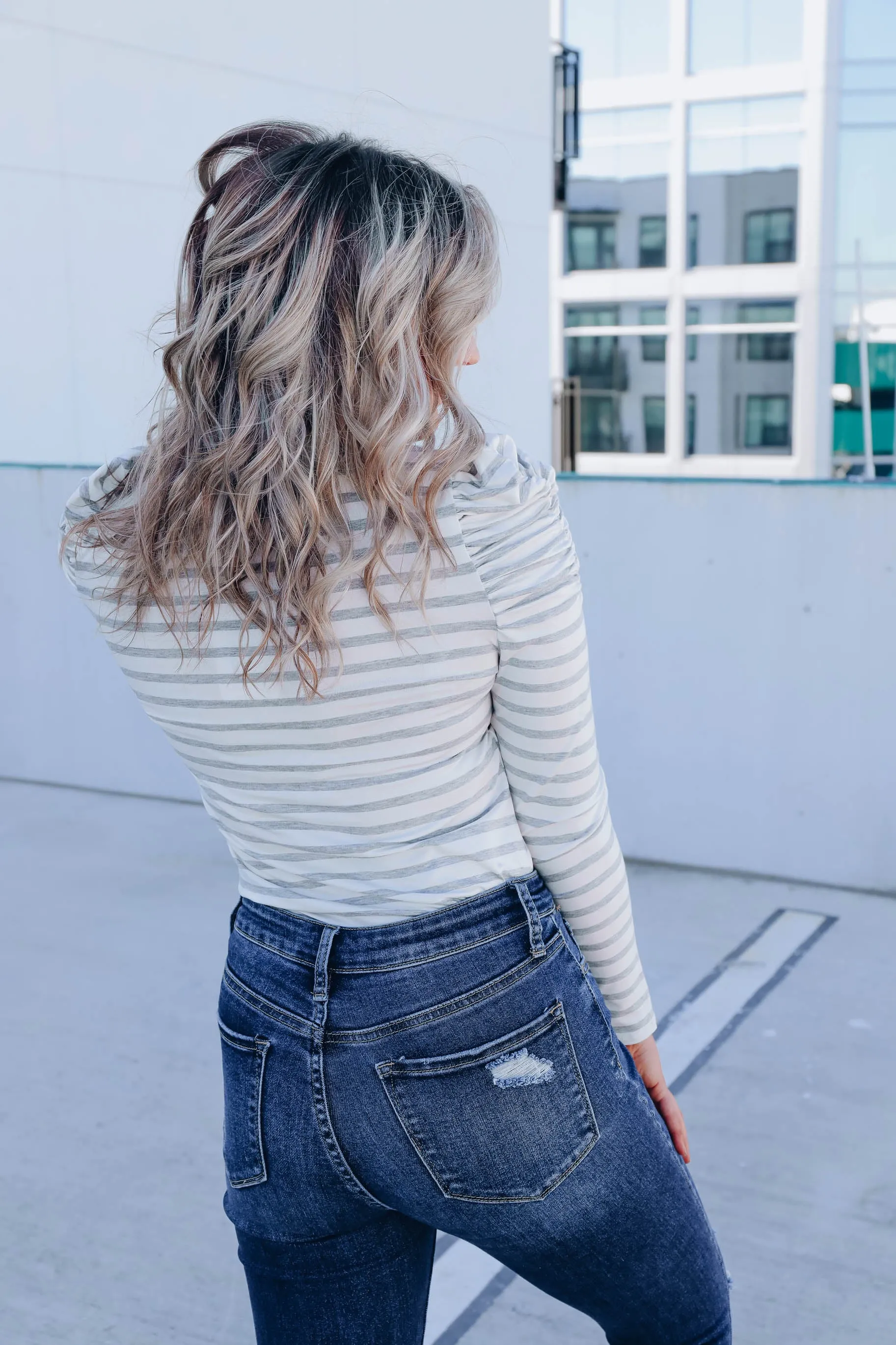 Poised Puff Shoulder Top - White/H. Grey - WHS