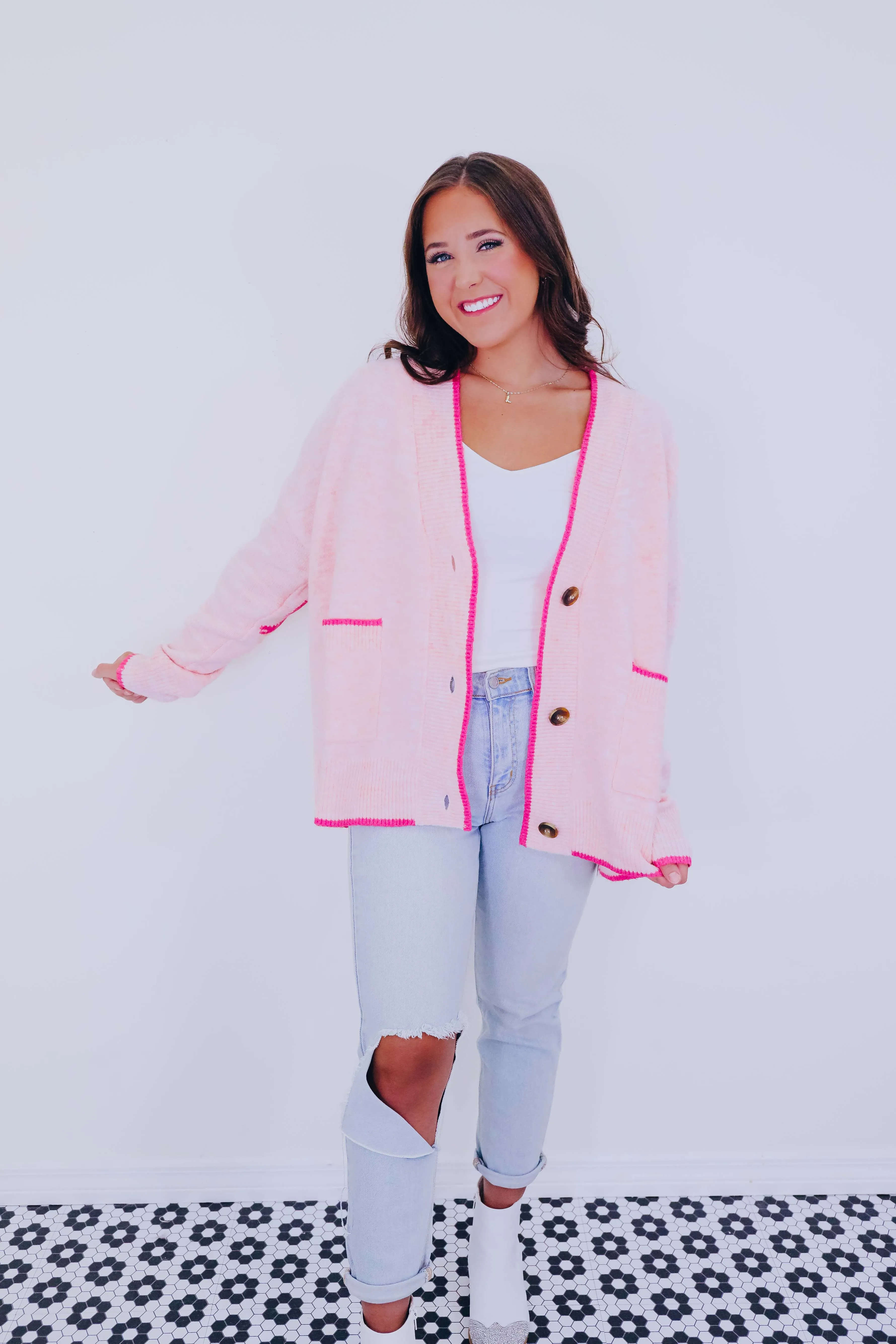 Pretty 'N Pink Bow Knit Cardigan