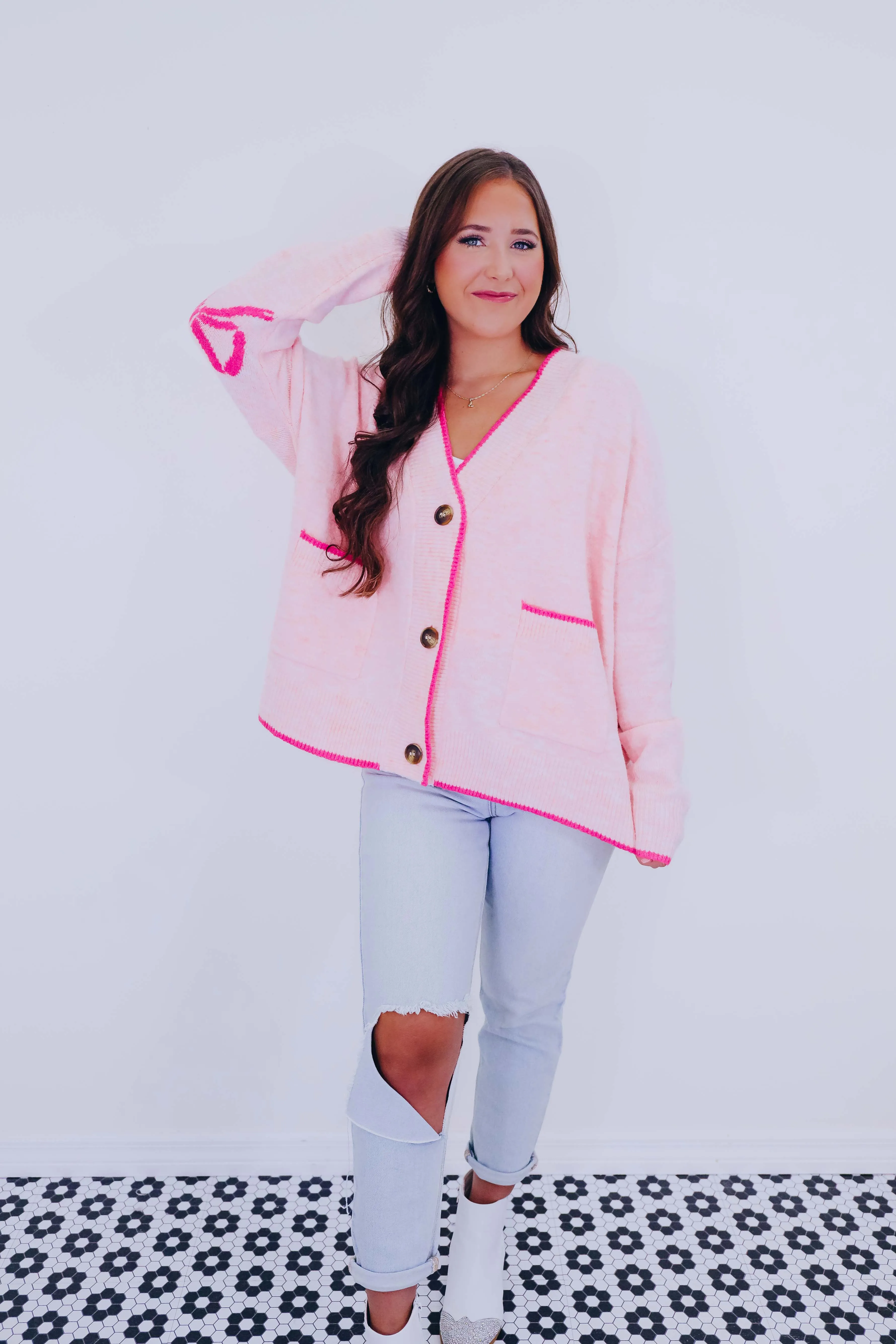 Pretty 'N Pink Bow Knit Cardigan