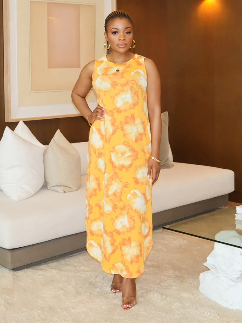 Print Sleeveless Round Neck Maxi Dress