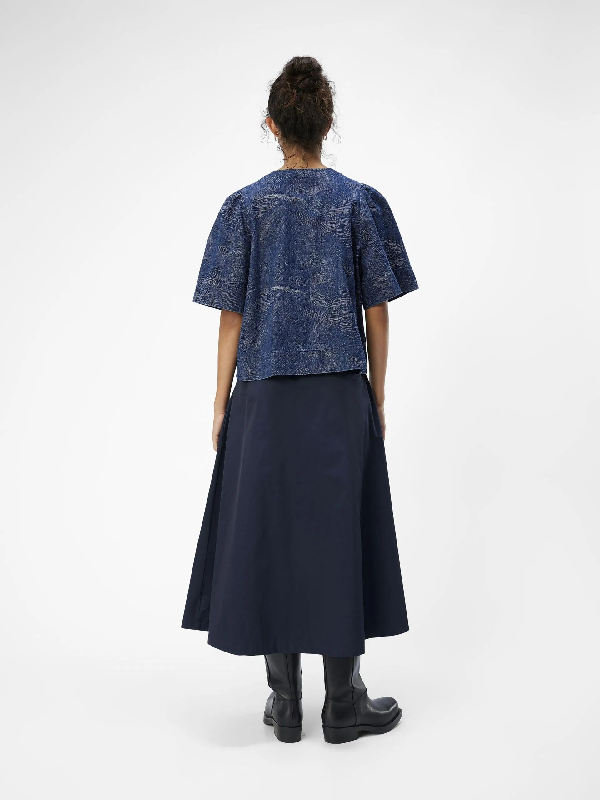 Printed Dark Blue Denim Shirt