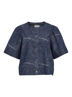 Printed Dark Blue Denim Shirt