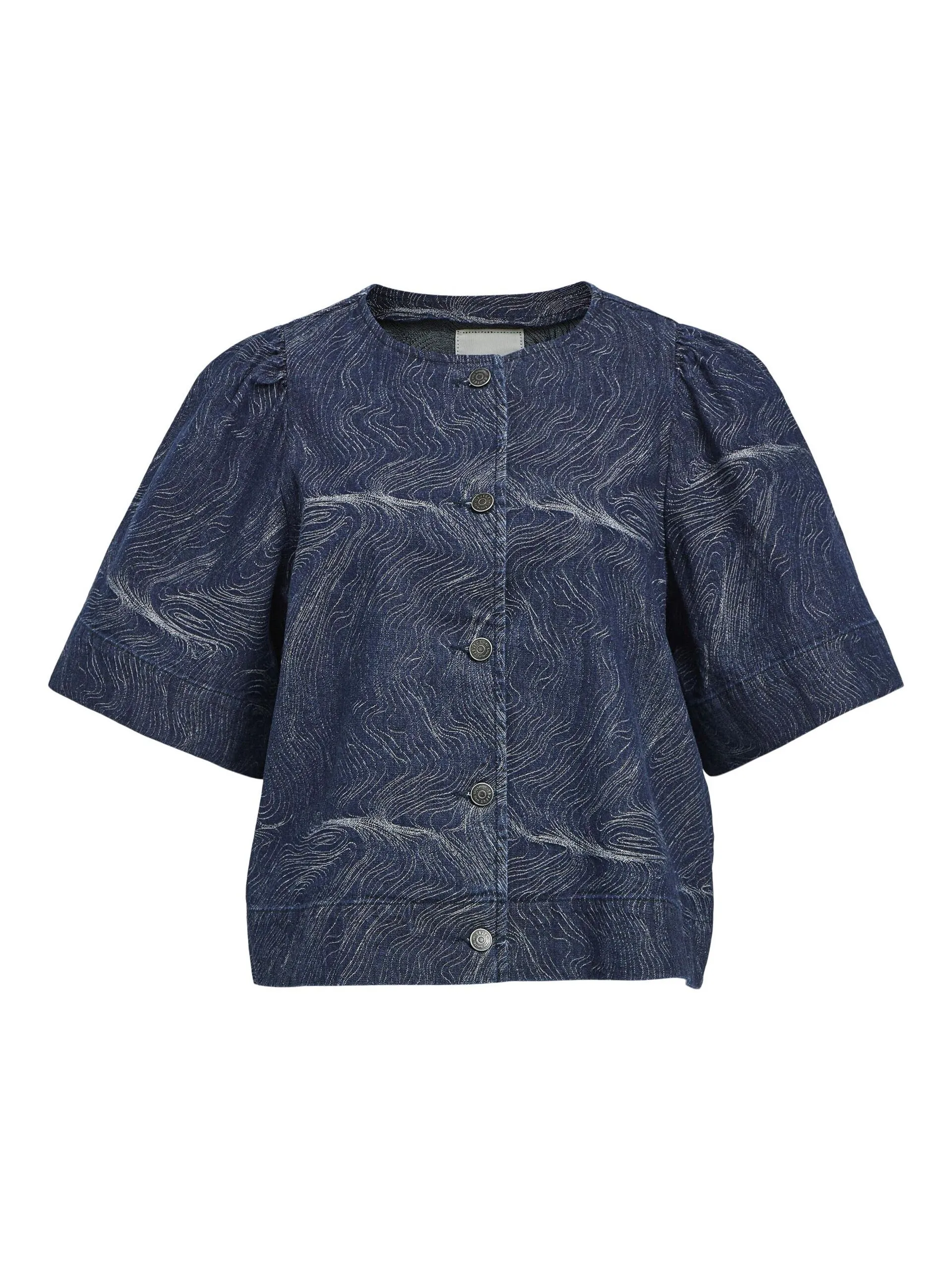 Printed Dark Blue Denim Shirt