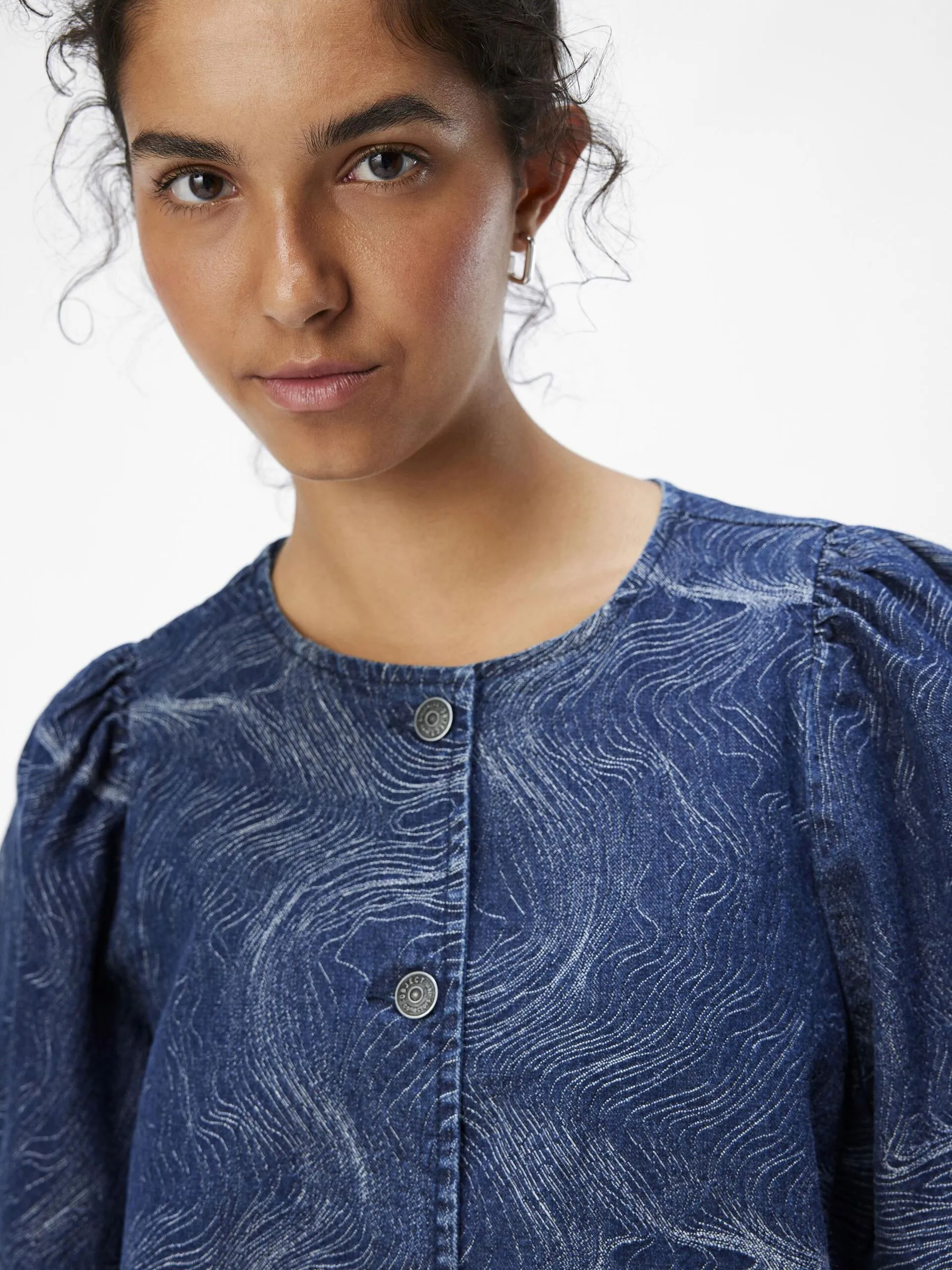 Printed Dark Blue Denim Shirt