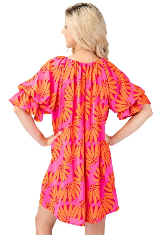 Printed Round Neck Mini Dress