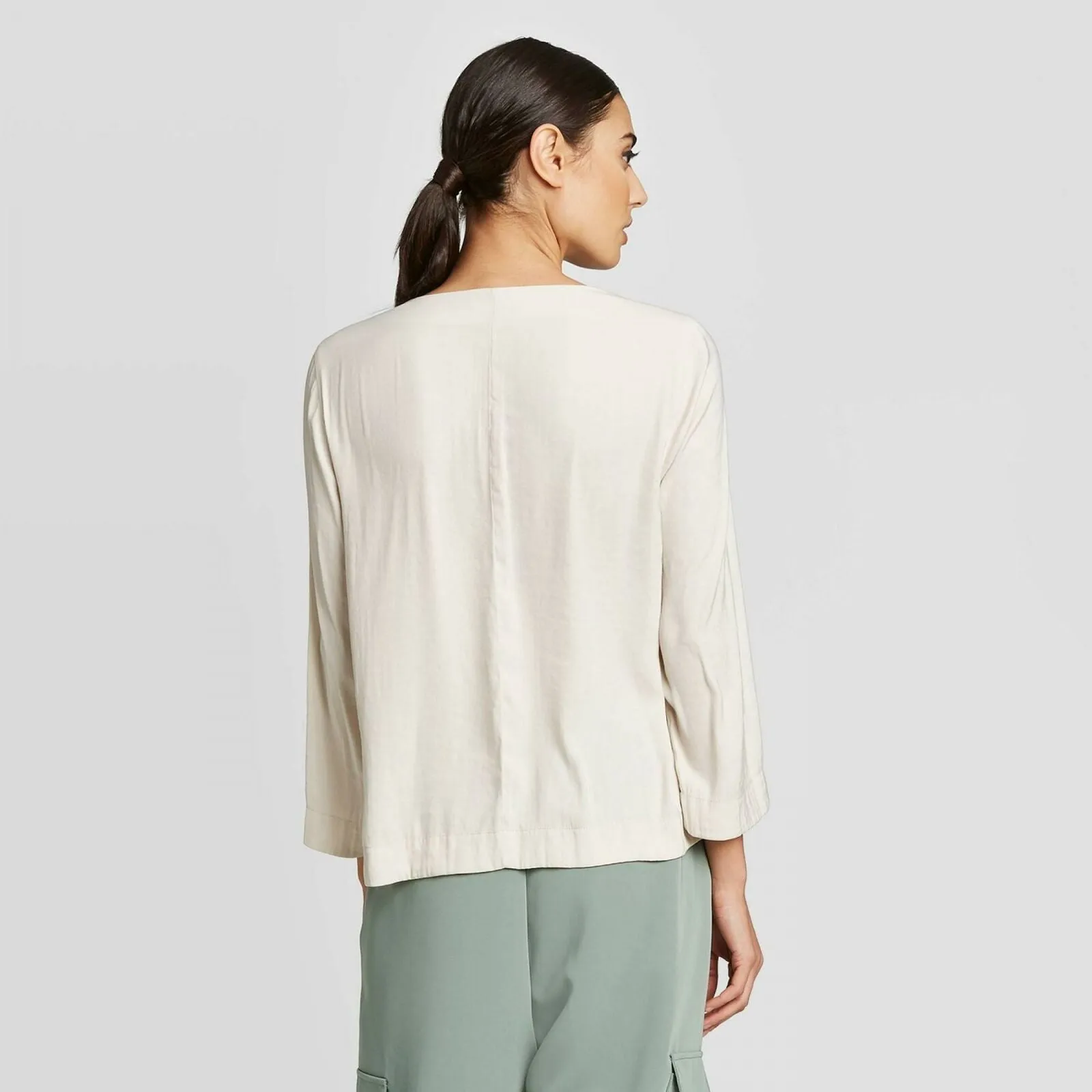 Prologue Women's 3/4 Sleeve Pleated V-Neck Blouse