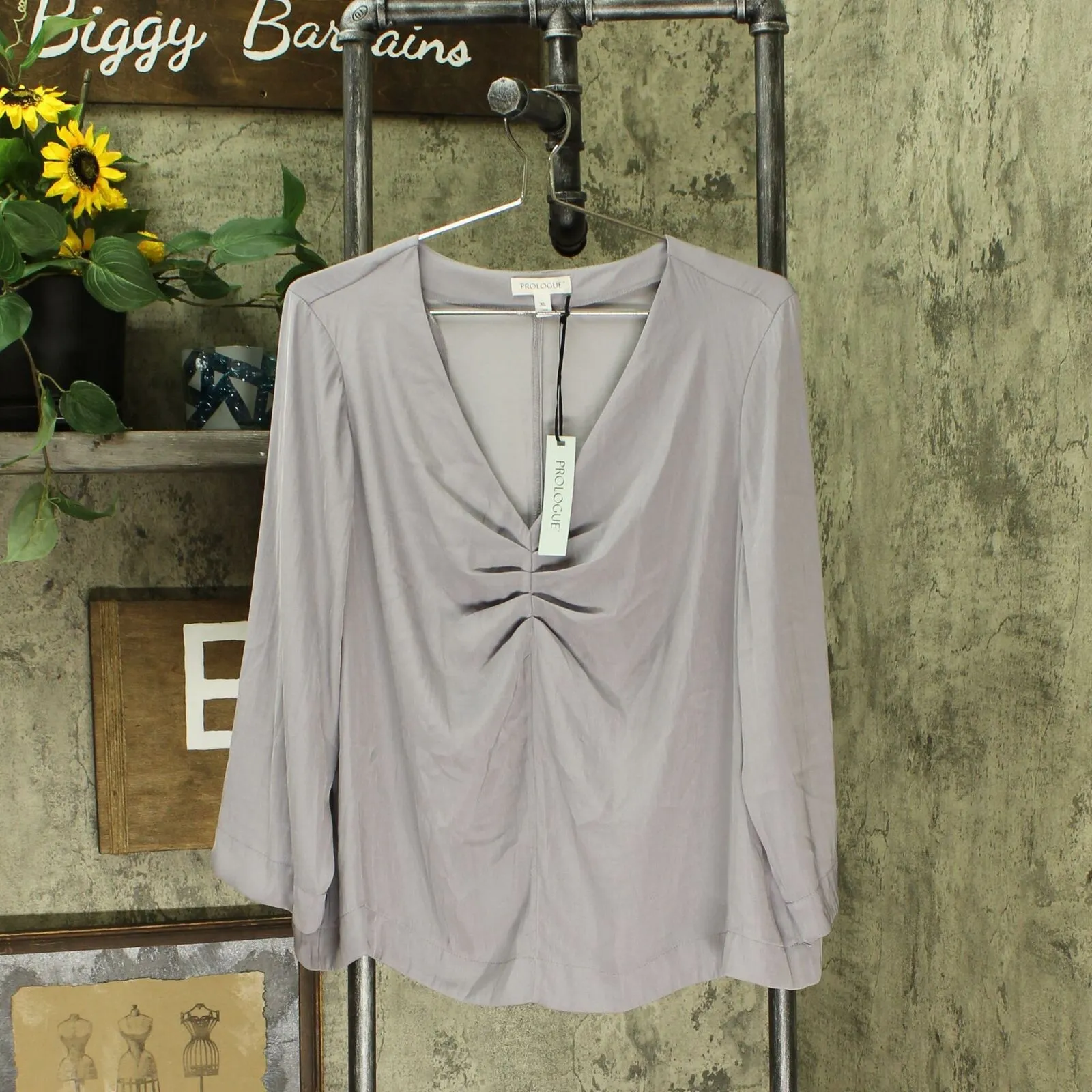 Prologue Women's 3/4 Sleeve Pleated V-Neck Blouse