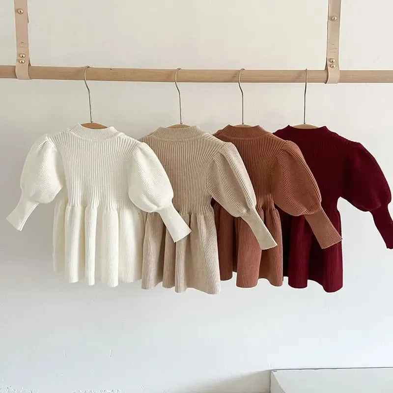 Puff Sleeve Girls Knit Dress