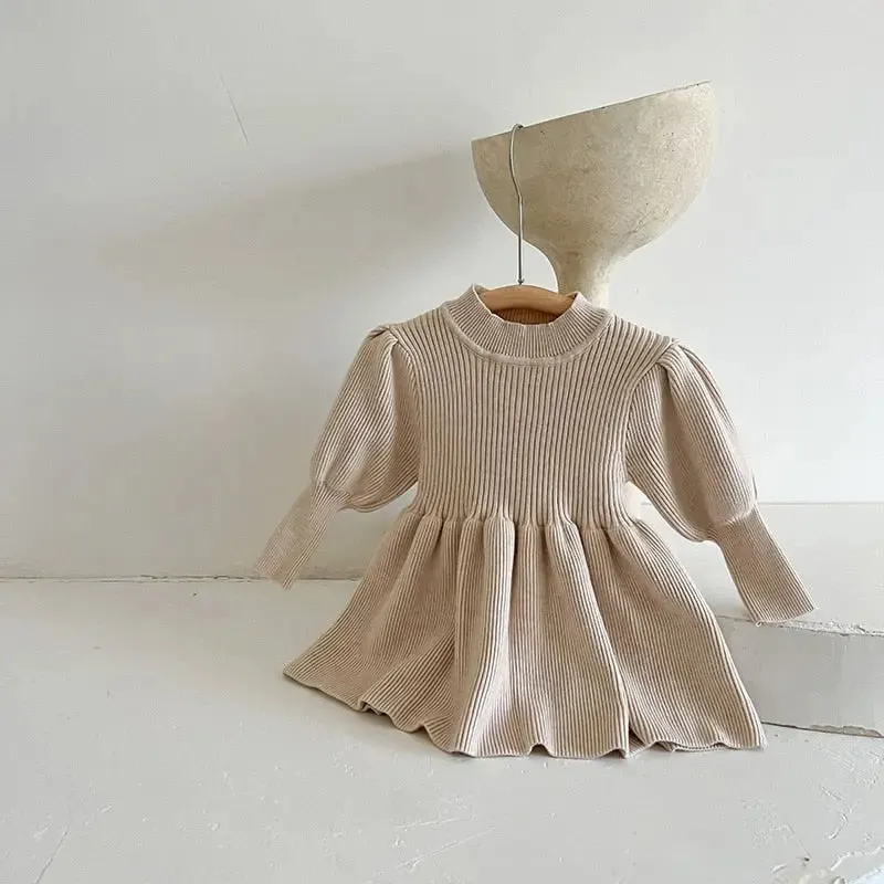 Puff Sleeve Girls Knit Dress