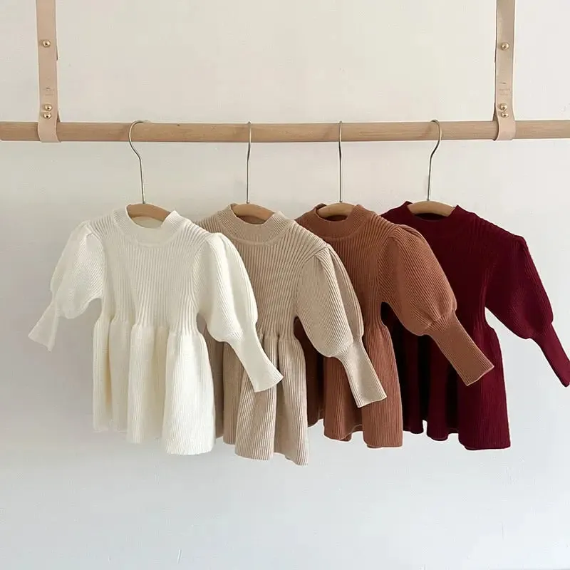 Puff Sleeve Girls Knit Dress