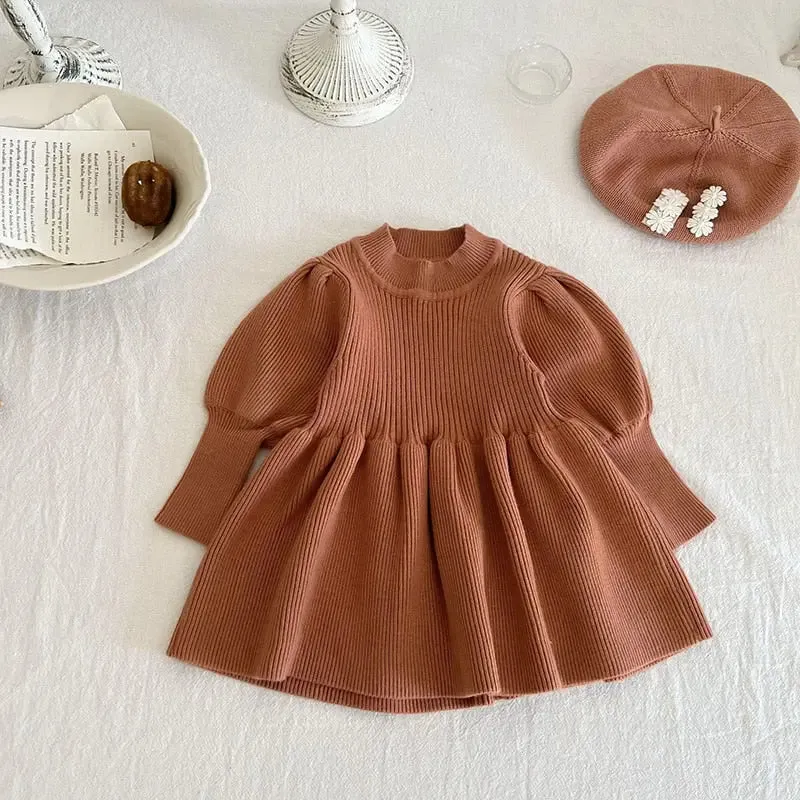 Puff Sleeve Girls Knit Dress