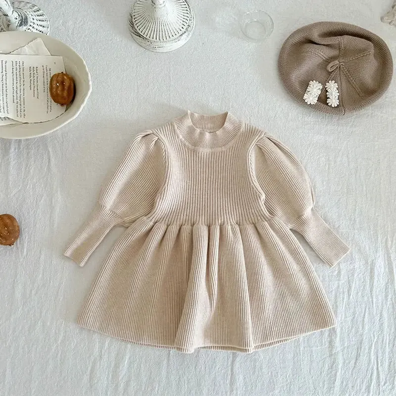 Puff Sleeve Girls Knit Dress