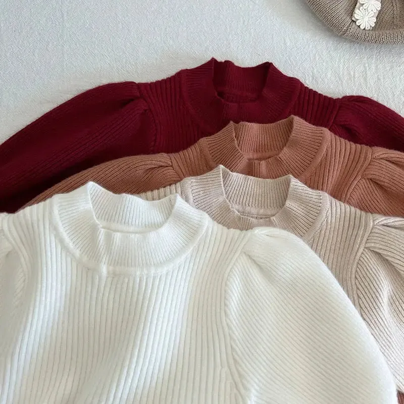 Puff Sleeve Girls Knit Dress