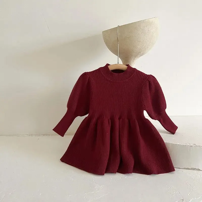 Puff Sleeve Girls Knit Dress