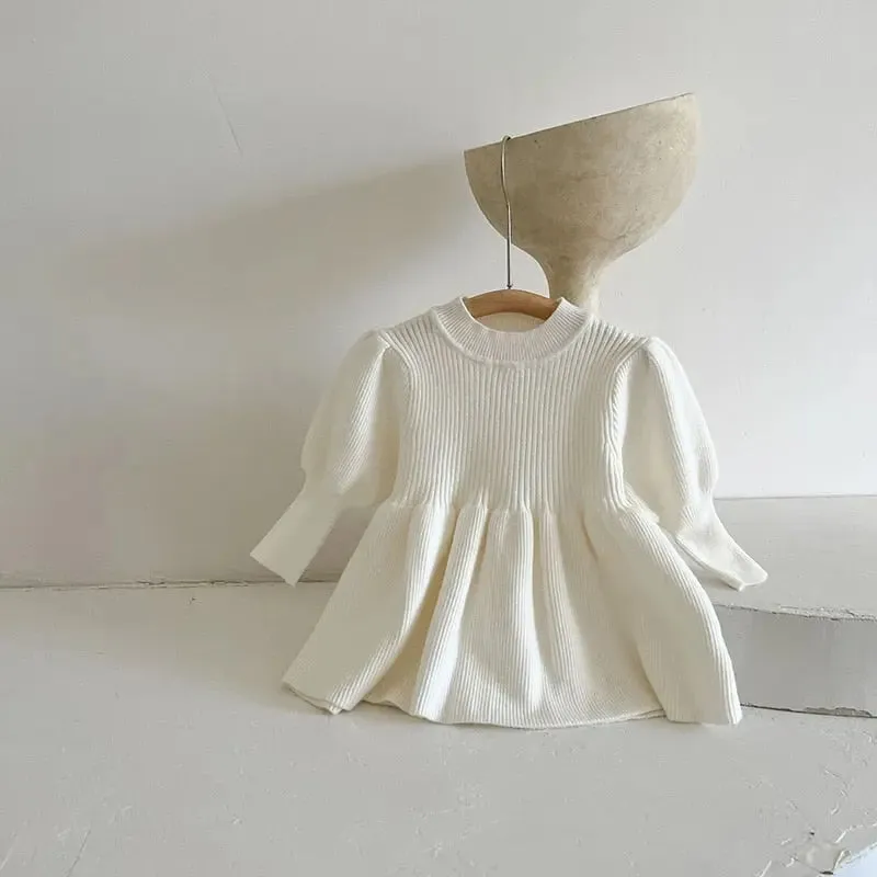 Puff Sleeve Girls Knit Dress