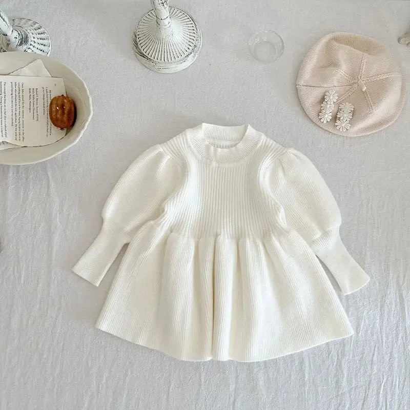 Puff Sleeve Girls Knit Dress