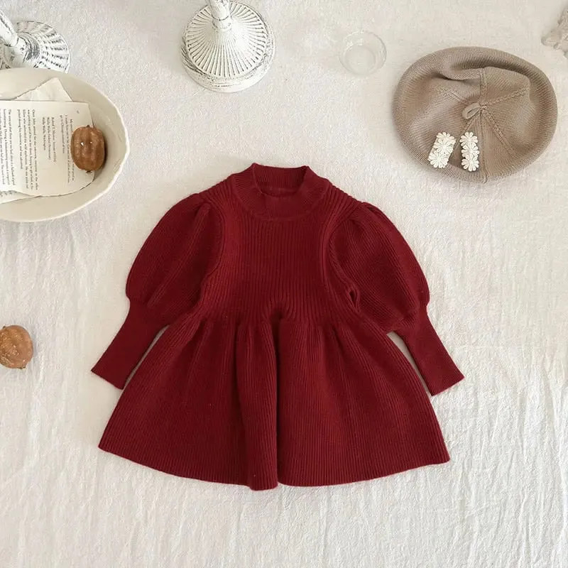 Puff Sleeve Girls Knit Dress