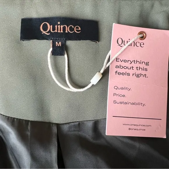 QUINCE Stretch Crepe Open Blazer Shawl Collar Olive Green Tailored Medium NEW