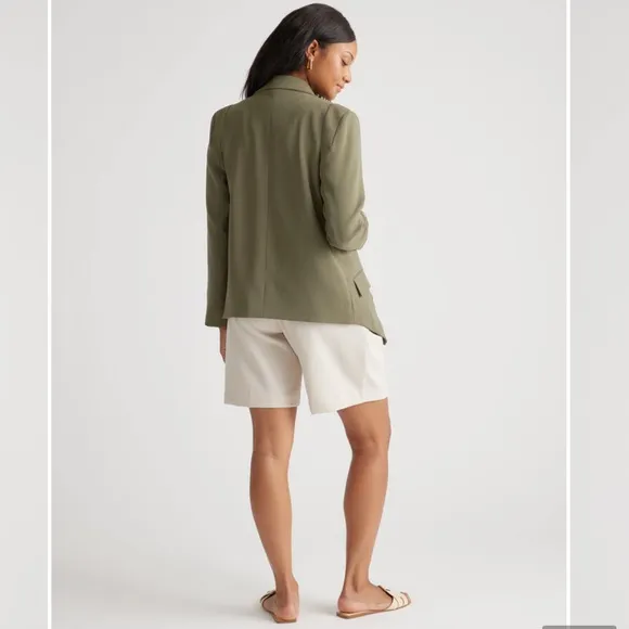 QUINCE Stretch Crepe Open Blazer Shawl Collar Olive Green Tailored Medium NEW