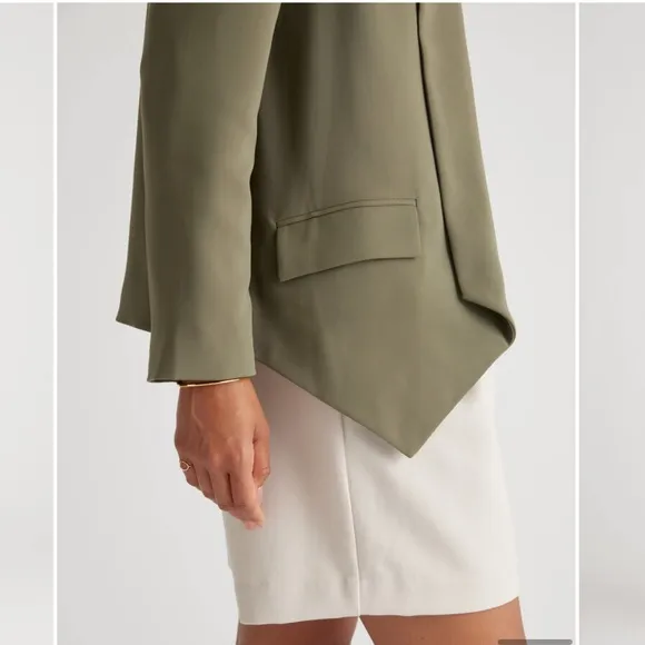 QUINCE Stretch Crepe Open Blazer Shawl Collar Olive Green Tailored Medium NEW