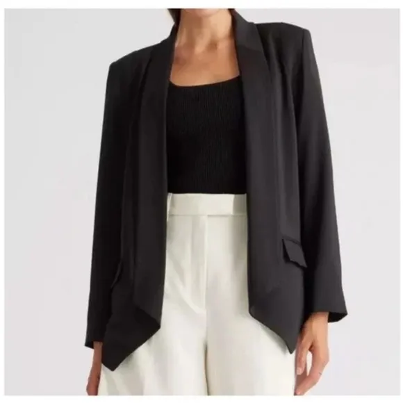 QUINCE Stretch Crepe Open Blazer Shawl CollarBlack Tailored Size Large NEW