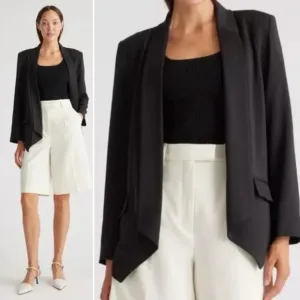 QUINCE Stretch Crepe Open Blazer Shawl CollarBlack Tailored Size Large NEW