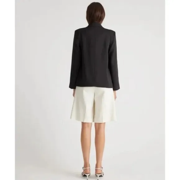 QUINCE Stretch Crepe Open Blazer Shawl CollarBlack Tailored Size Large NEW