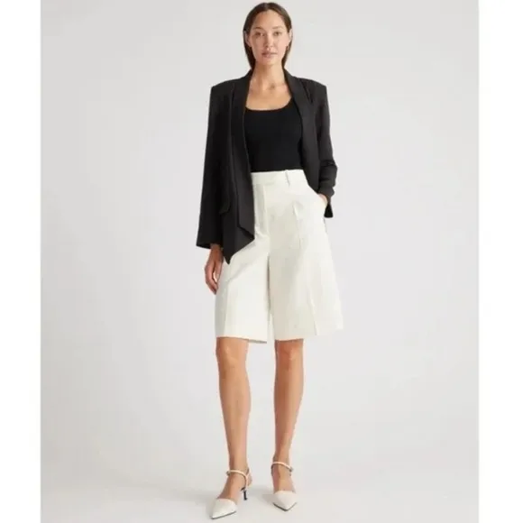 QUINCE Stretch Crepe Open Blazer Shawl CollarBlack Tailored Size Large NEW