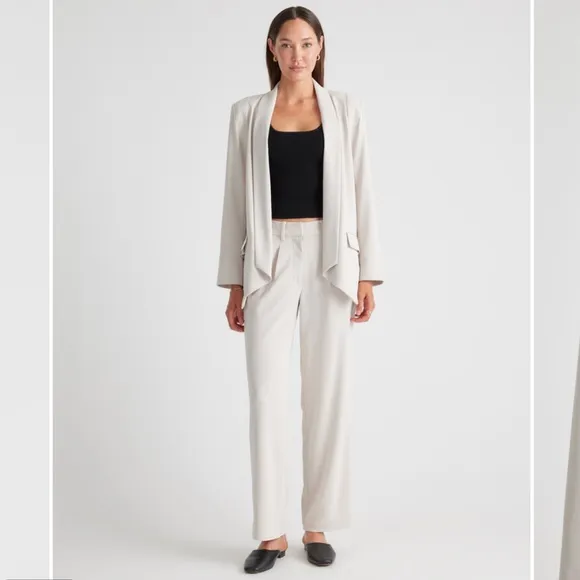 QUINCE Stretch Crepe Open Blazer Shawl CollarSand Cream Tailored Sz Medium NEW