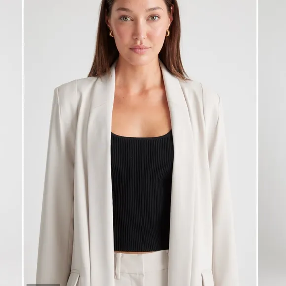 QUINCE Stretch Crepe Open Blazer Shawl CollarSand Cream Tailored Sz Medium NEW