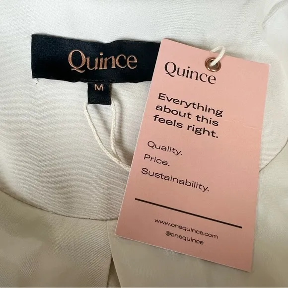 QUINCE Stretch Crepe Open Blazer Shawl CollarSand Cream Tailored Sz Medium NEW