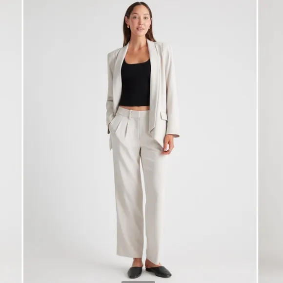 QUINCE Stretch Crepe Open Blazer Shawl CollarSand Cream Tailored Sz Medium NEW